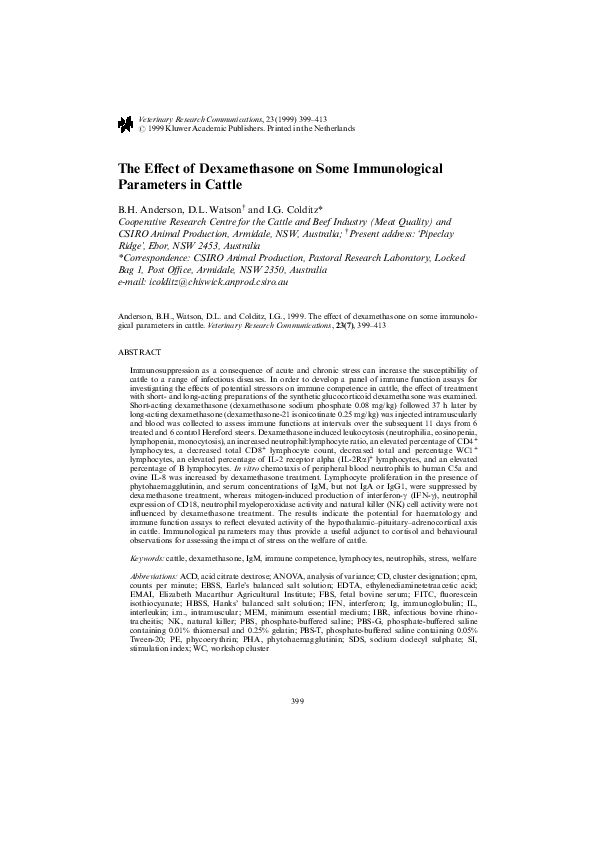 (PDF) The effect of dexamethasone on some immunological parameters in ...