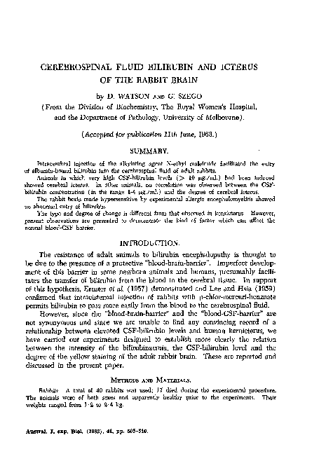 (PDF) Cerebrospinal Fluid Bilirubin and Icterus of the Rabbit Brain