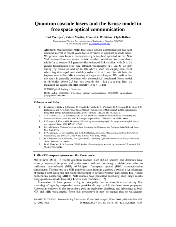 (PDF) Quantum cascade lasers and the Kruse model in free space optical ...