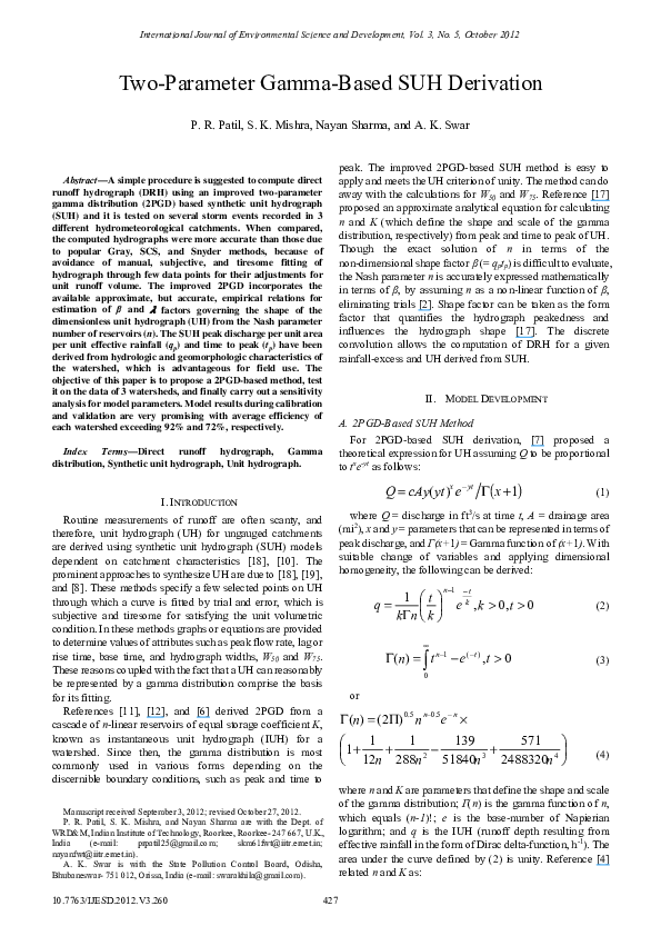 (PDF) Two-Parameter Gamma-Based SUH Derivation