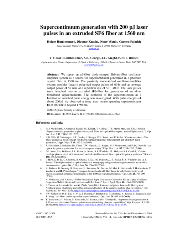 (PDF) Supercontinuum generation with 200 pJ laser pulses in an extruded ...
