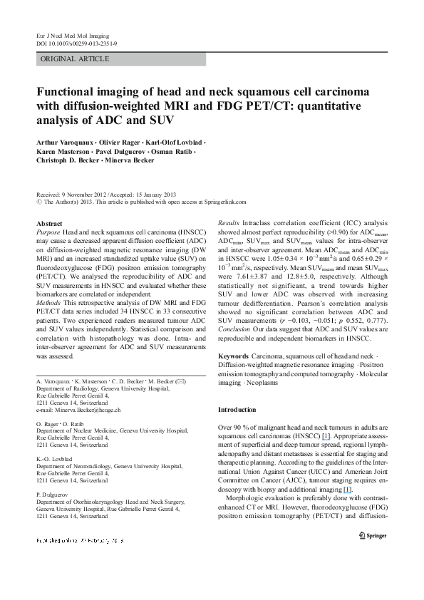 (PDF) Functional imaging of head and neck squamous cell
