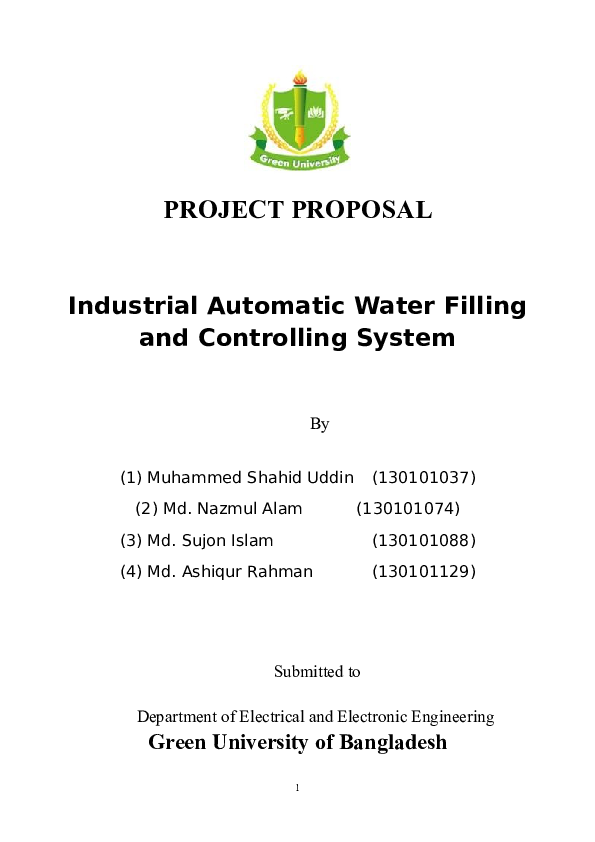 (DOC) PROJECT PROPOSAL Industrial Automatic Water Filling and