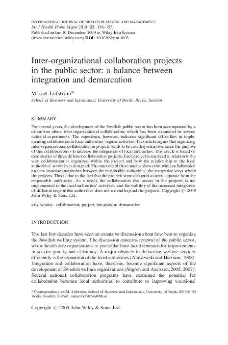 (PDF) Inter‐organizational collaboration projects in the public sector ...
