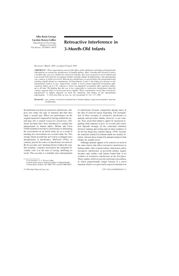 (PDF) Retroactive interference in 3-month-old infants
