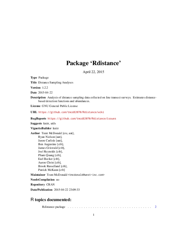 (PDF) Rdistance - Reference Manual