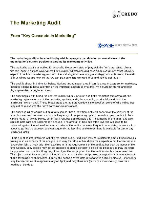 (PDF) The Marketing Audit From 