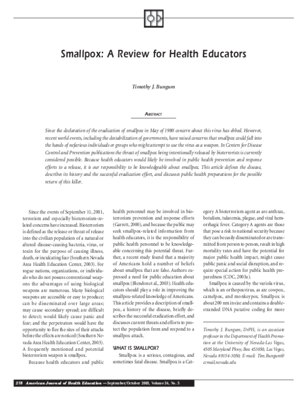 (PDF) Smallpox: A Review for Health Educators