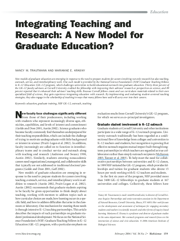 (PDF) Integrating Teaching and Research: A New Model for Graduate ...