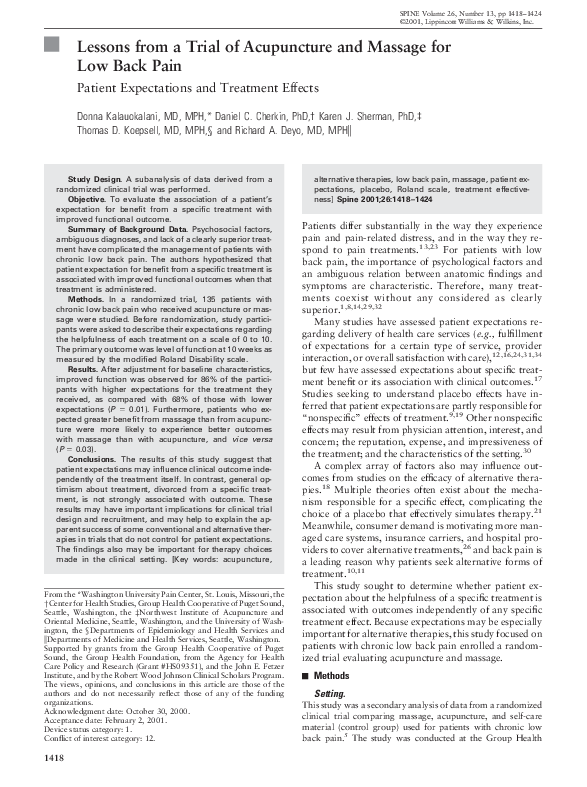 (PDF) Lessons from a trial of acupuncture and massage for low back pain ...