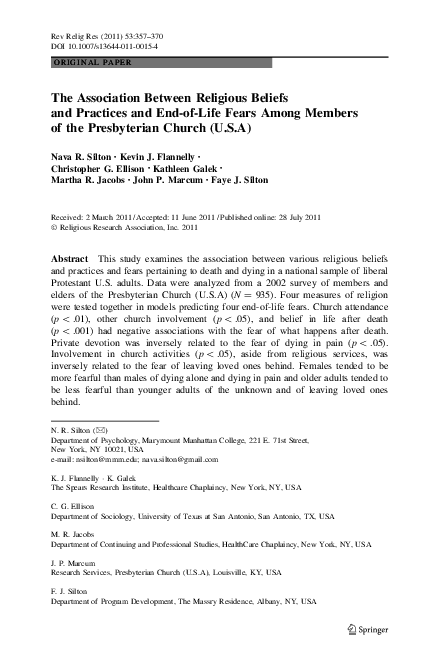 (PDF) The Association Between Religious Beliefs and Practices and End ...