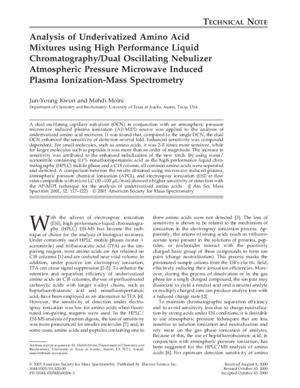 (PDF) Analysis of underivatized amino acid mixtures using high ...