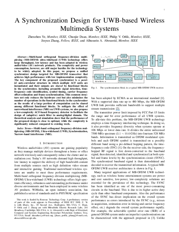 (PDF) A Synchronization Design for UWB-Based Wireless Multimedia Systems