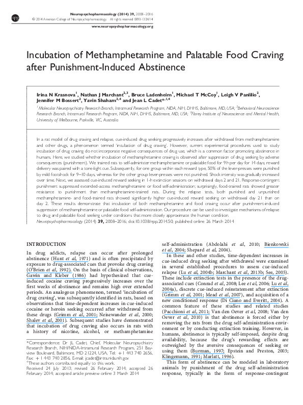 (PDF) Incubation of Methamphetamine and Palatable Food Craving after ...