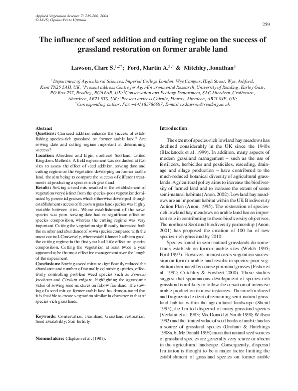 (PDF) The influence of seed addition and cutting regime on the success ...