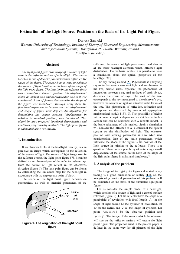 (PDF) Estimation of the light source position on the basis of the light ...