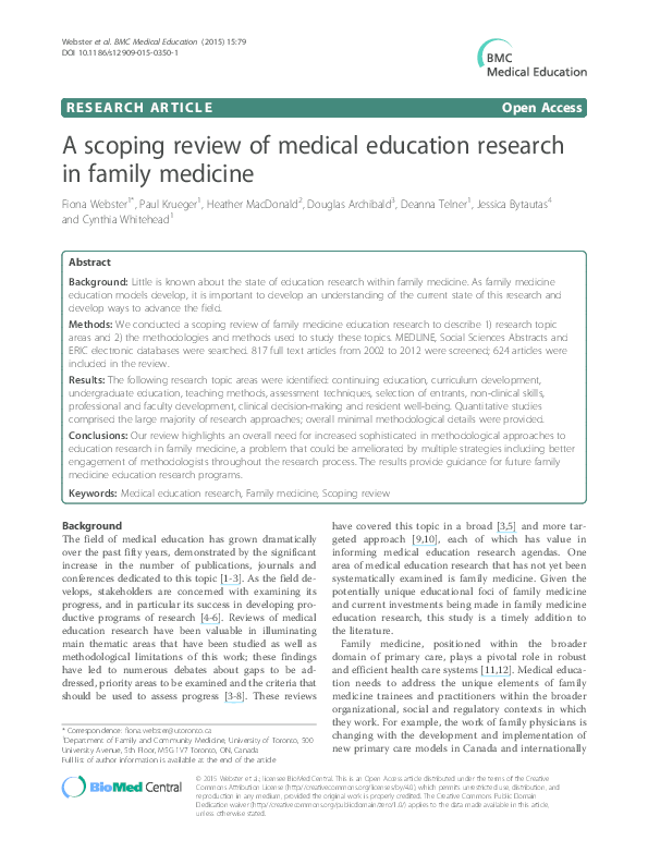 (PDF) A scoping review of medical education research in family medicine