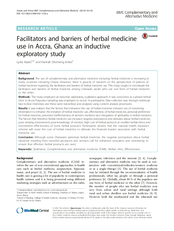 (PDF) Facilitators and barriers of herbal medicine use in Accra, Ghana