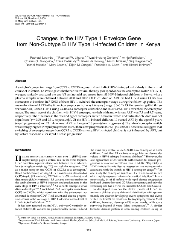 (PDF) Changes in the HIV Type 1 Envelope Gene from Non-Subtype B HIV ...