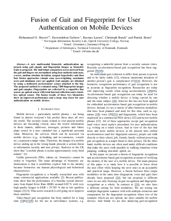 (PDF) Fusion of gait and fingerprint for user authentication on mobile ...