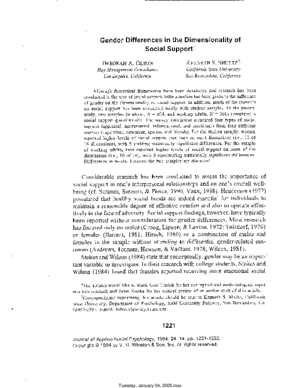 (PDF) Gender Differences In the Dimensionality of Social Support1