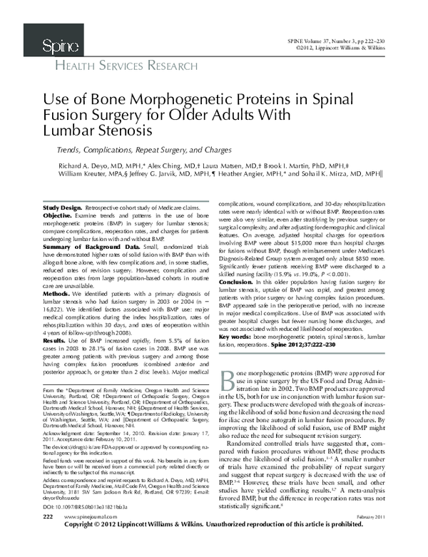 (PDF) Use of Bone Morphogenetic Proteins in Spinal Fusion Surgery for ...