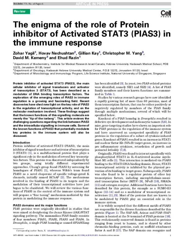 (PDF) The enigma of the role of Protein inhibitor of Activated STAT3 ...