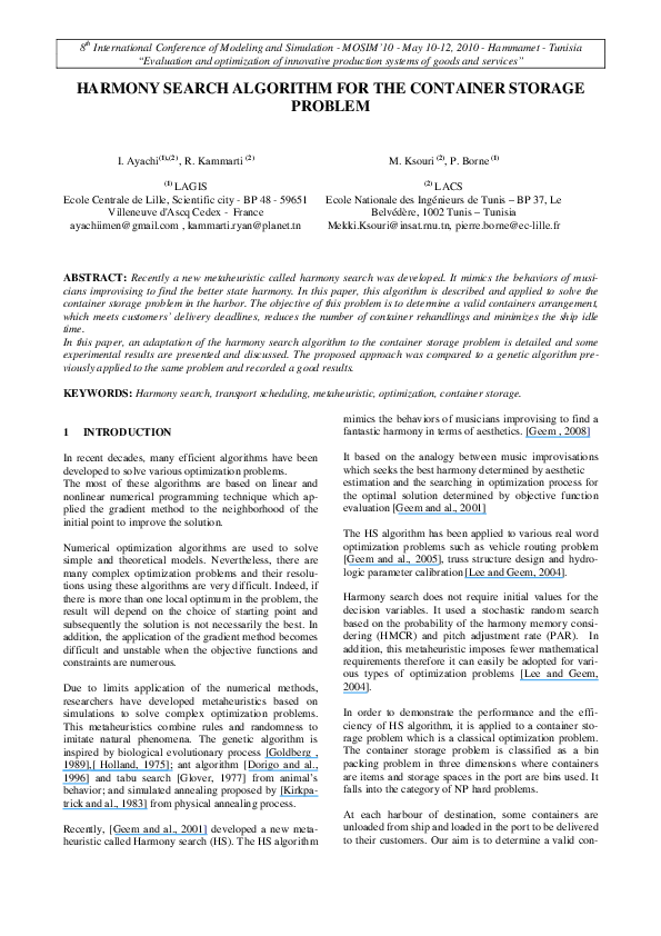 (PDF) Harmony search algorithm for the container storage problem