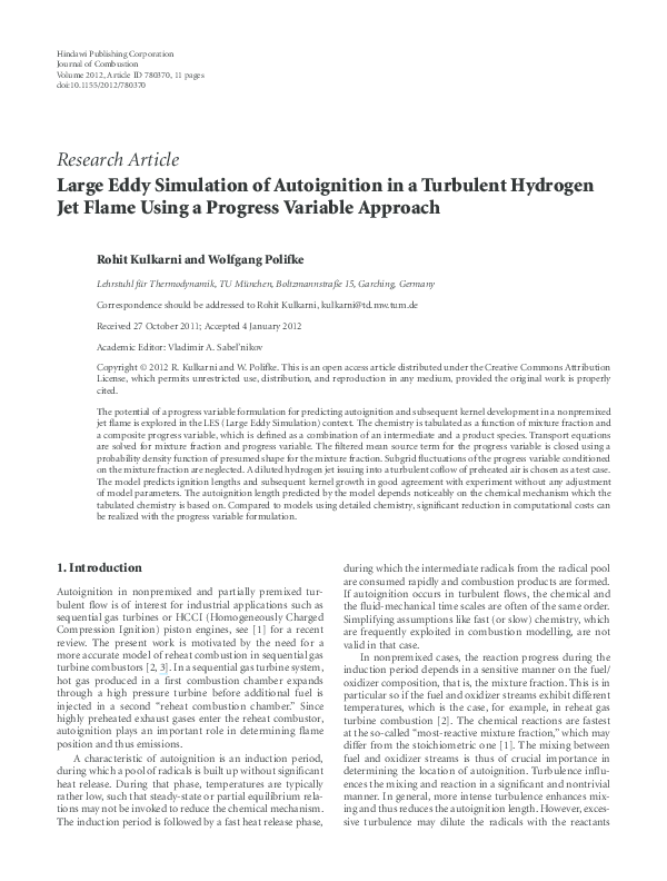 (PDF) Large Eddy Simulation of Autoignition in a Turbulent Hydrogen Jet ...