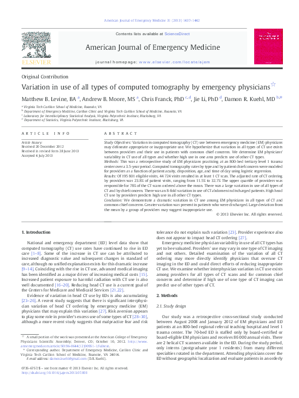(PDF) Variation in use of all types of computed tomography by emergency ...