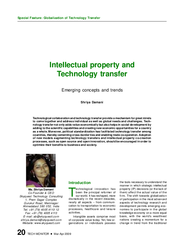 (PDF) Intellectual property and technology transfer
