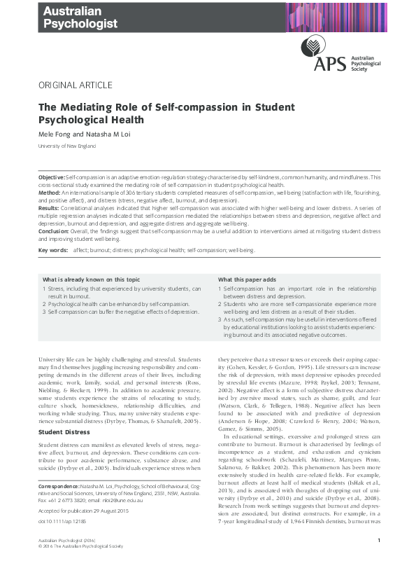 (PDF) The Mediating Role of Self-compassion in Student Psychological Health