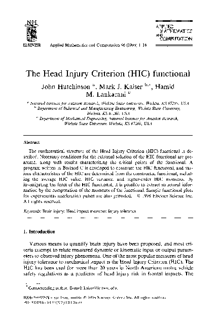 (PDF) The Head Injury Criterion (HIC) functional
