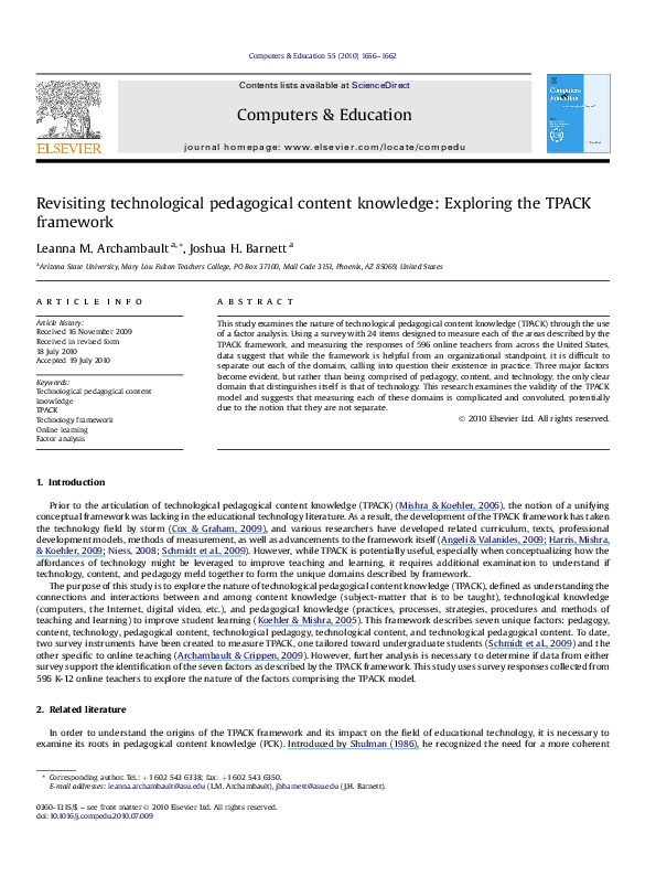 (PDF) Revisiting technological pedagogical content knowledge: Exploring ...