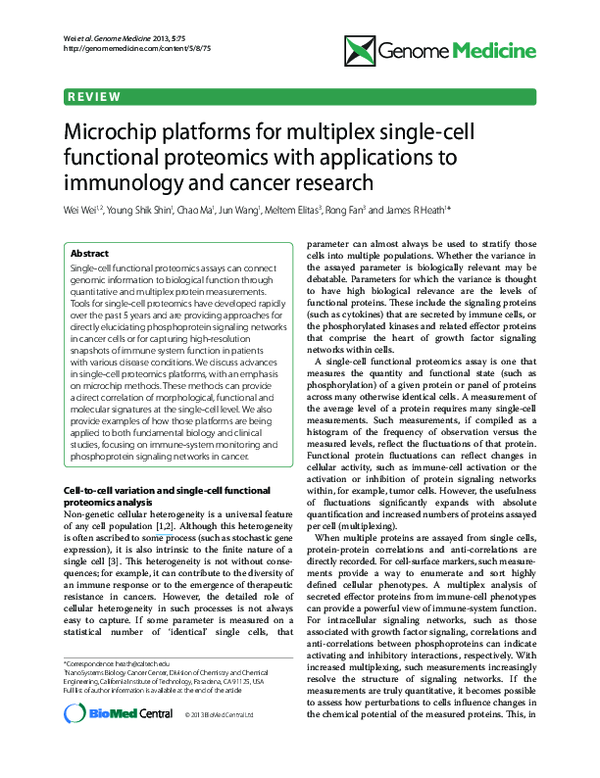 (PDF) Microchip platforms for multiplex single-cell functional ...