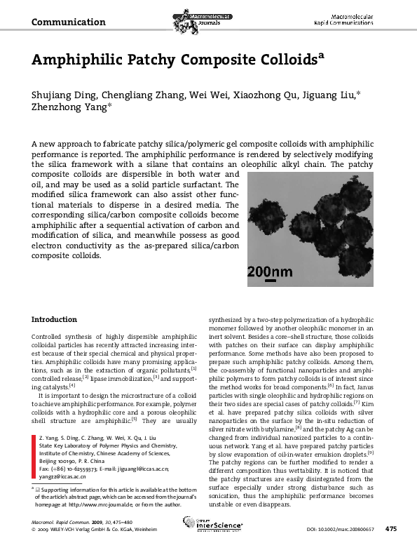 (PDF) Amphiphilic Patchy Composite Colloids
