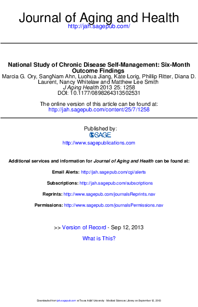 (PDF) National Study of Chronic Disease Self-Management: Six-Month ...