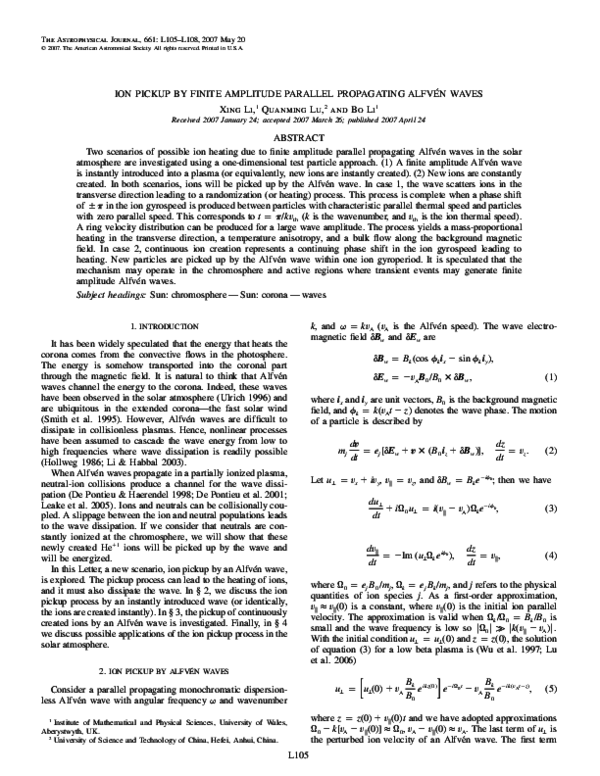 (PDF) Ion pickup by finite amplitude parallel propagating Alfvén waves