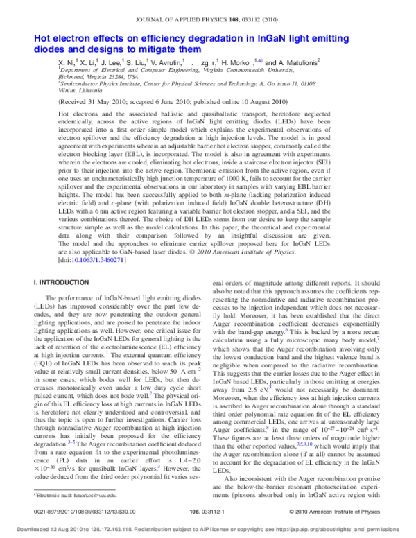 (PDF) Hot electron effects on efficiency degradation in InGaN light ...