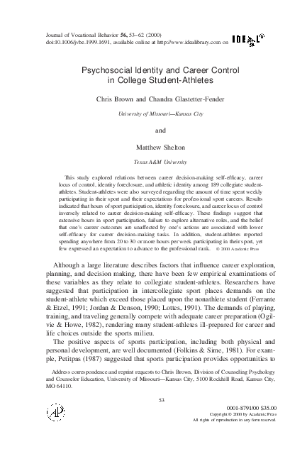 (PDF) Psychosocial Identity and Career Control in College Student-Athletes