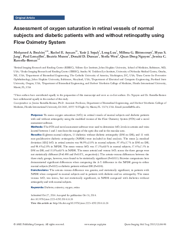 (PDF) Assessment of oxygen saturation in retinal vessels of normal ...