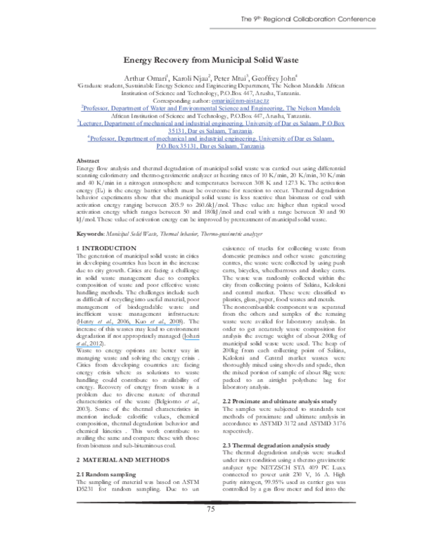 (PDF) Energy Recovery from Municipal Solid Waste