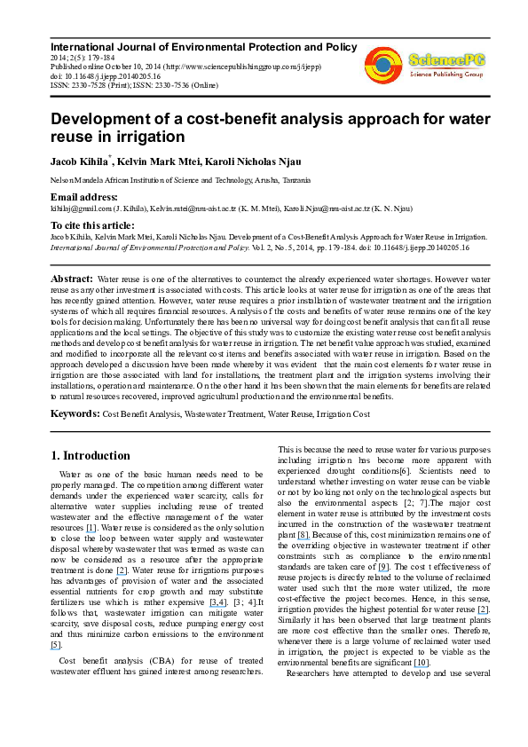 pdf-development-of-a-cost-benefit-analysis-approach-for-water-reuse