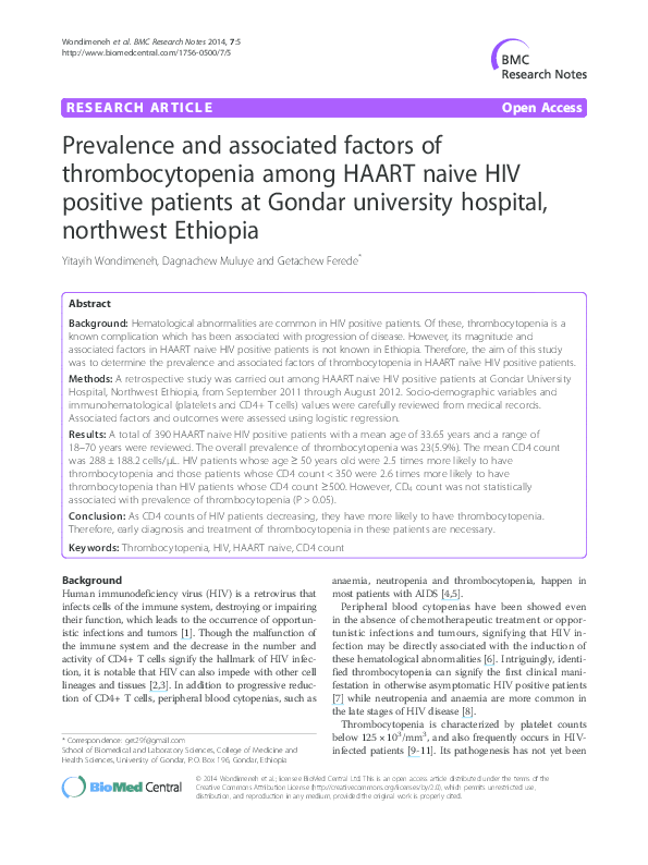 (PDF) Prevalence and associated factors of thrombocytopenia among HAART ...