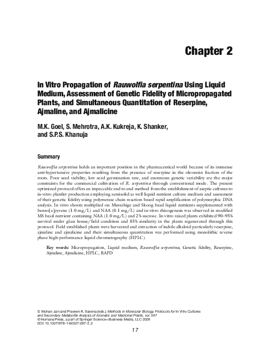 (PDF) In vitro propagation of Rauwolfia serpentina using liquid medium ...