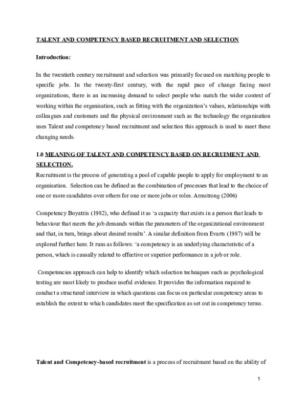(DOC) TALENT AND COMPETENCY BASED RECRUITMENT AND SELECTION