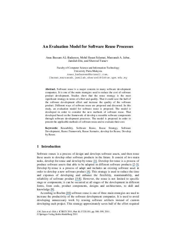 (PDF) An evaluation model for software reuse processes