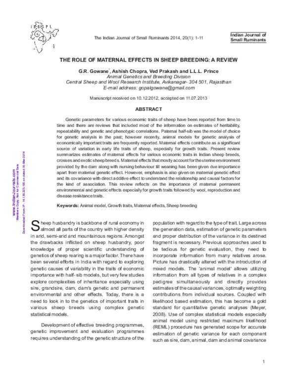 (PDF) The role of maternal effects in sheep breeding: A review