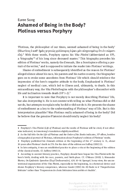 (PDF) Ashamed of Being in the Body? Plotinus versus Porphyry