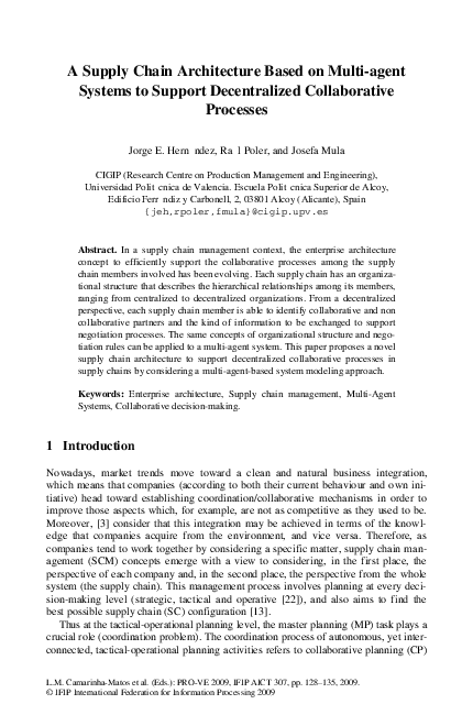 (PDF) A Supply Chain Architecture Based on Multi-agent Systems to ...